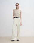 Women's white straight casual wide waist drape floor - length wide leg pants - variant_title