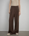 Women's white straight casual wide waist drape floor - length wide leg pants - variant_title