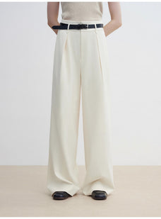 Women's white straight casual wide waist drape floor - length wide leg pants - variant_title