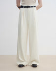 Women's white straight casual wide waist drape floor - length wide leg pants - variant_title