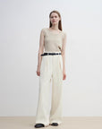 Women's white straight casual wide waist drape floor - length wide leg pants - variant_title