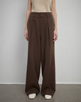 Women's white straight casual wide waist drape floor - length wide leg pants - variant_title