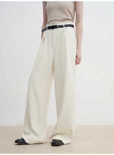 Women's white straight casual wide waist drape floor - length wide leg pants - variant_title