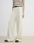 Women's white straight casual wide waist drape floor - length wide leg pants - variant_title