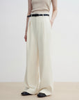 Women's white straight casual wide waist drape floor - length wide leg pants - variant_title
