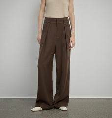 Women's white straight casual wide waist drape floor - length wide leg pants - variant_title