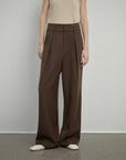 Women's white straight casual wide waist drape floor - length wide leg pants - variant_title