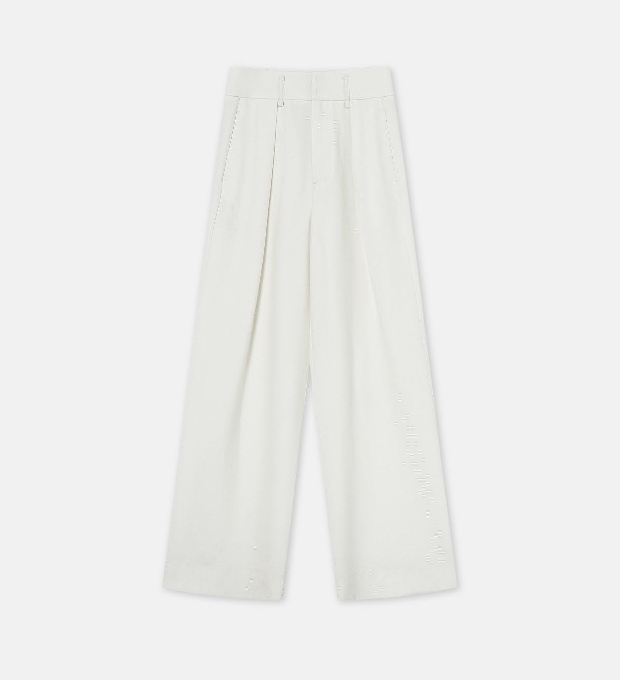 Women's white straight casual wide waist drape floor - length wide leg pants - variant_title