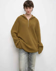 Women's zipper round neck wool hoodie oversized sweater Boyfriend Fit cozy long sleeve,"Autumn Ticket" - variant_title