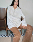 Women's zipper round neck wool hoodie oversized sweater Boyfriend Fit cozy long sleeve,"Autumn Ticket" - variant_title