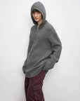 Women's zipper round neck wool hoodie oversized sweater Boyfriend Fit cozy long sleeve,"Autumn Ticket" - variant_title