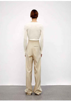 Wool Blend High - Waisted Slimming Suit Pants for Women - variant_title