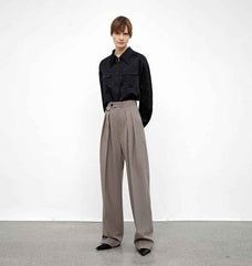 Wool Blend High - Waisted Slimming Suit Pants for Women - variant_title