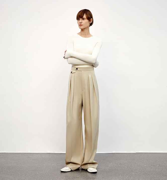 Wool Blend High - Waisted Slimming Suit Pants for Women - variant_title