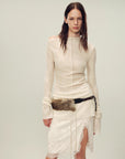 Wool blended texture velvet jacquard oblique shoulder knitted bottoming shirt for women in autumn "Morning Mist White" - variant_title