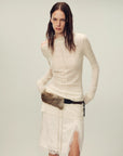 Wool blended texture velvet jacquard oblique shoulder knitted bottoming shirt for women in autumn "Morning Mist White" - variant_title