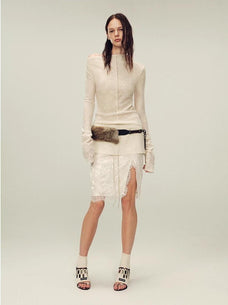 Wool blended texture velvet jacquard oblique shoulder knitted bottoming shirt for women in autumn "Morning Mist White" - variant_title