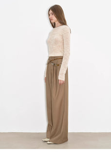 "Workplace Ladies" Fashionable drapey single pleat skinny wide - leg mid - low waist casual pants for women - variant_title