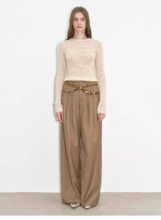 "Workplace Ladies" Fashionable drapey single pleat skinny wide - leg mid - low waist casual pants for women - variant_title