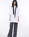 Green rice white pullover shirt styled with tie