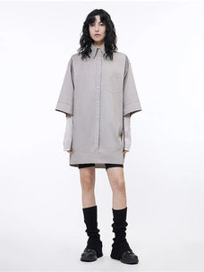 Khaki paneled pullover shirt front view