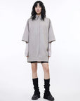 Khaki paneled pullover shirt front view