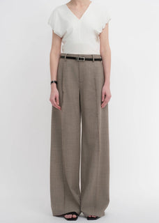 Worsted wool commuter classic drapey raw edge loose straight wide - leg pants - variant_title