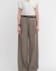 Worsted wool commuter classic drapey raw edge loose straight wide - leg pants - variant_title