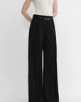 Worsted wool commuter classic drapey raw edge loose straight wide - leg pants - variant_title