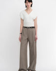 Worsted wool commuter classic drapey raw edge loose straight wide - leg pants - variant_title