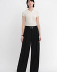 Worsted wool commuter classic drapey raw edge loose straight wide - leg pants - variant_title