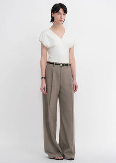 Worsted wool commuter classic drapey raw edge loose straight wide - leg pants - variant_title