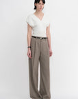 Worsted wool commuter classic drapey raw edge loose straight wide - leg pants - variant_title