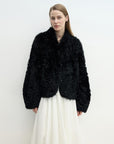 "Yorta" imported Tuscan curly wool upper arc collar sheepskin coat - variant_title
