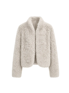 Yorta morning cloud gray Toscana curly shearling jacket, front product view