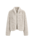 Yorta morning cloud gray Toscana curly shearling jacket, front product view