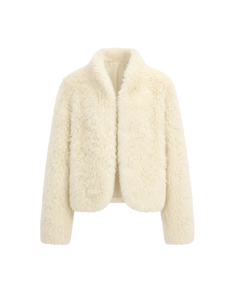 Yorta white Toscana curly shearling jacket, front product view