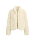 Yorta white Toscana curly shearling jacket, front product view