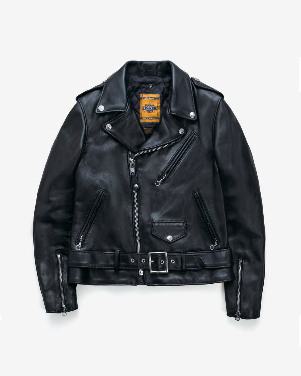 Black Schott 137W leather jacket with shoulder epaulettes