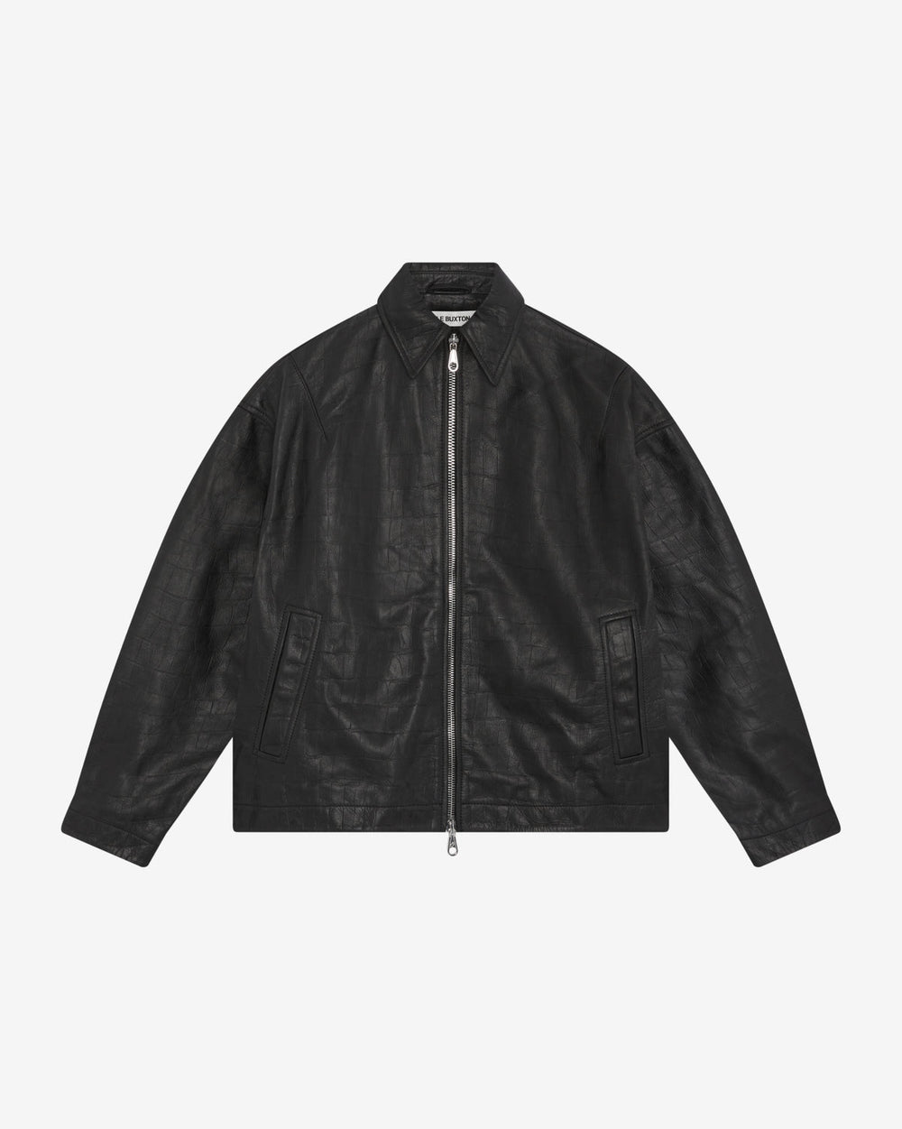 Black Cole Buxton leather jacket with an embossed croc pattern
