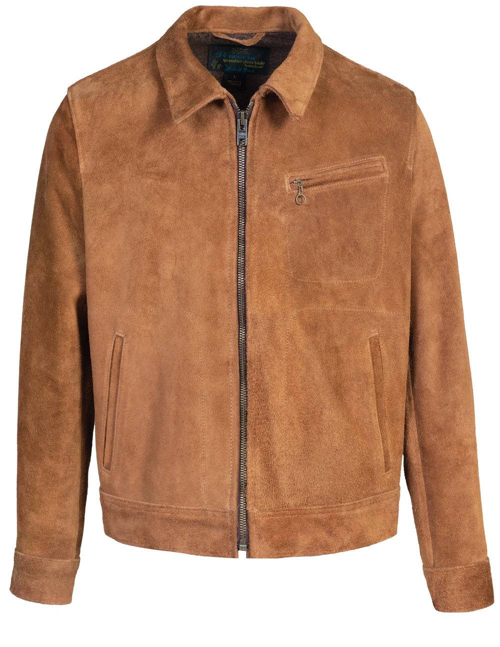 Tan Schott 375 jacket with a napped surface, shirt collar and zip front