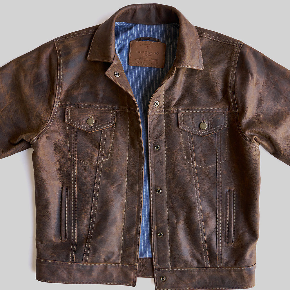 Coronado dark brown Indy Bison Dean jacket with snap front and chest pockets