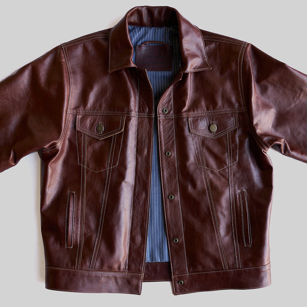 Coronado brown Dean jacket with a shirt collar, snap front and two chest flap pockets