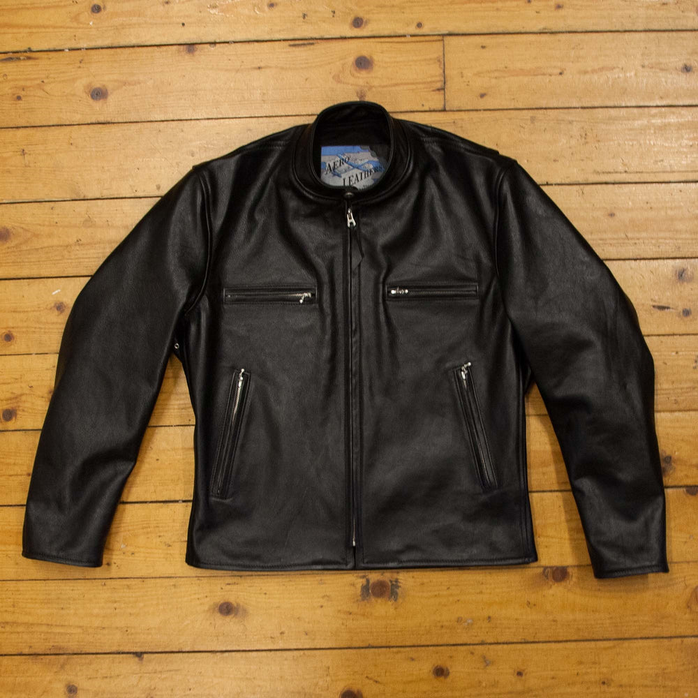 Aero Cafe Racer jacket front, in maker-identified Vicenza leather