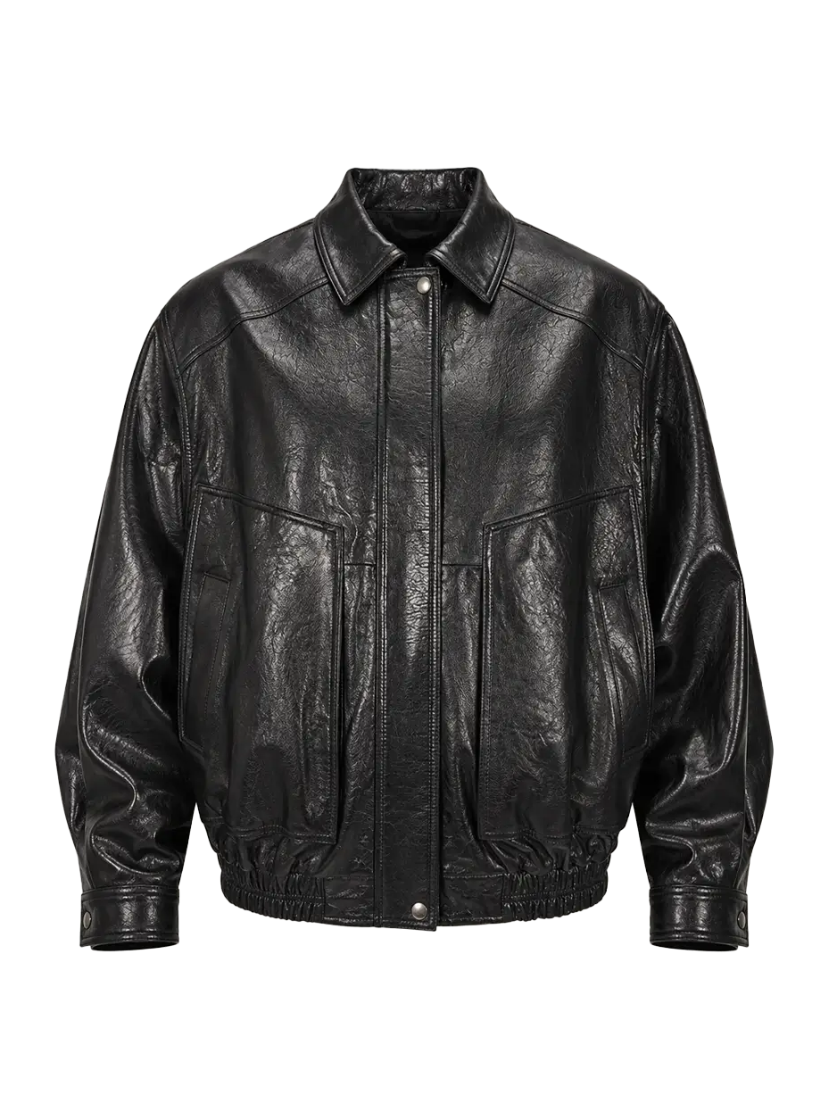 Waxed leather work jacket shown for identifying the product details a broad genuine leather claim leaves open