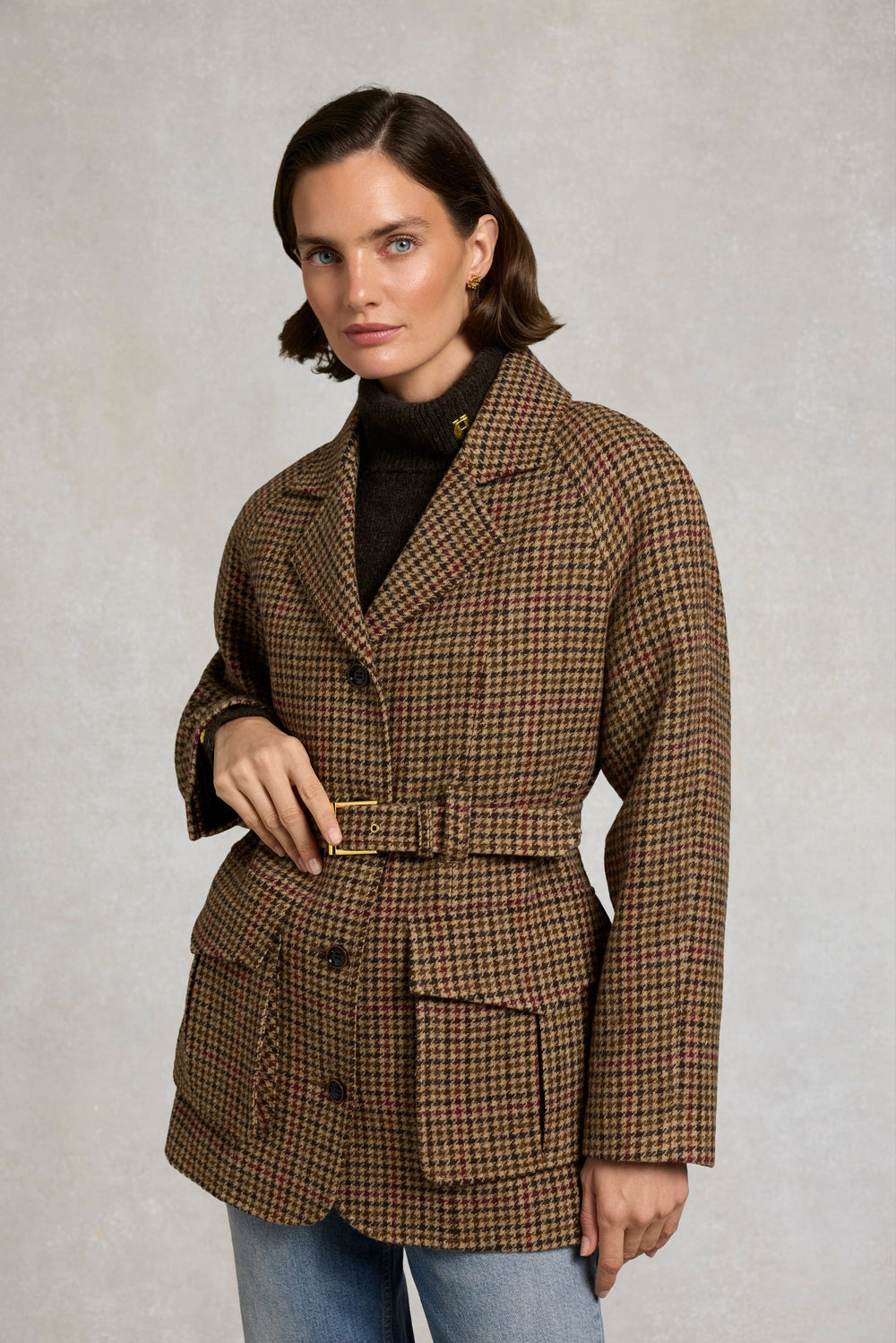Holland Cooper Cotswold tweed jacket with tie belt and lower pockets
