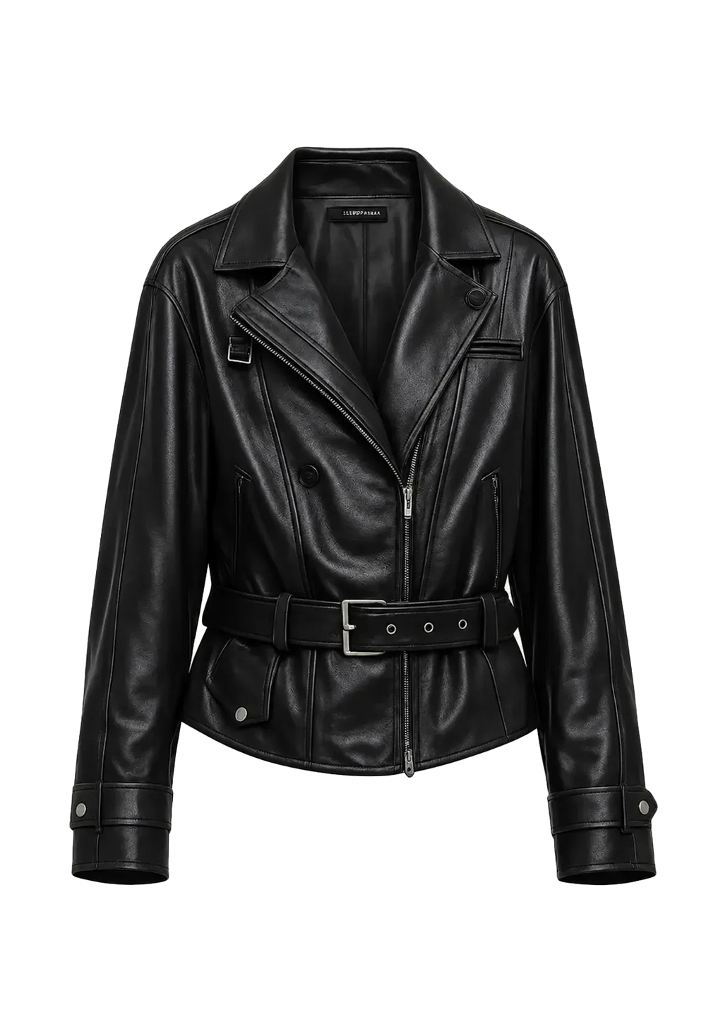 Black leather biker jacket with an even finished surface