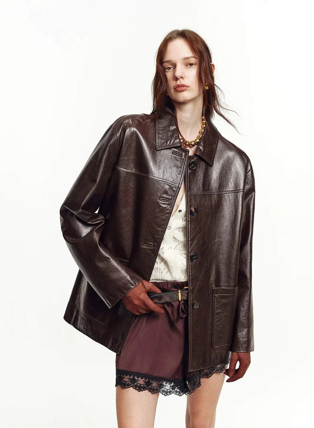 Leather jacket product evidence checklist showing material, construction and seller proof