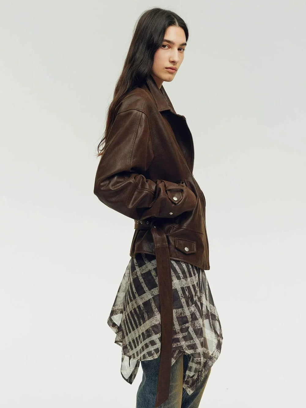 Leather jacket styling reference with different shoes and boots