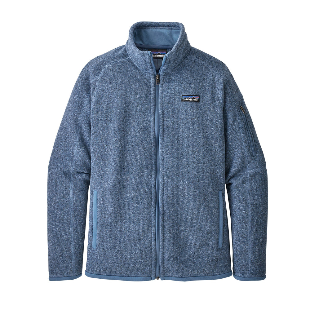 Blue Patagonia Better Sweater jacket with a knit face and stand collar
